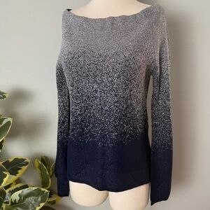 WHITE HOUSE | BLACK MARKET Navy Silver Ombré Bell Sleeve Boat Neck Sweater ~ S